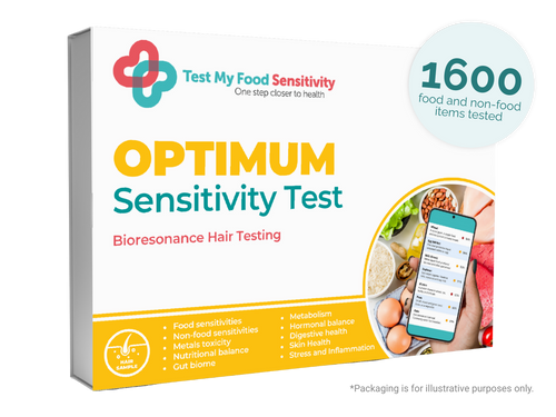 Box for Optimum Sensitivity Test with branding and product details on a white background